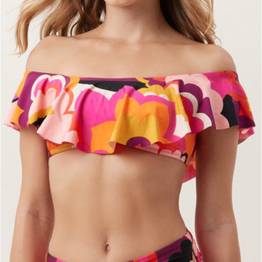NWT Trina Turk Fan Faire Off the Shoulder Ruffle Bandeau Swim Top